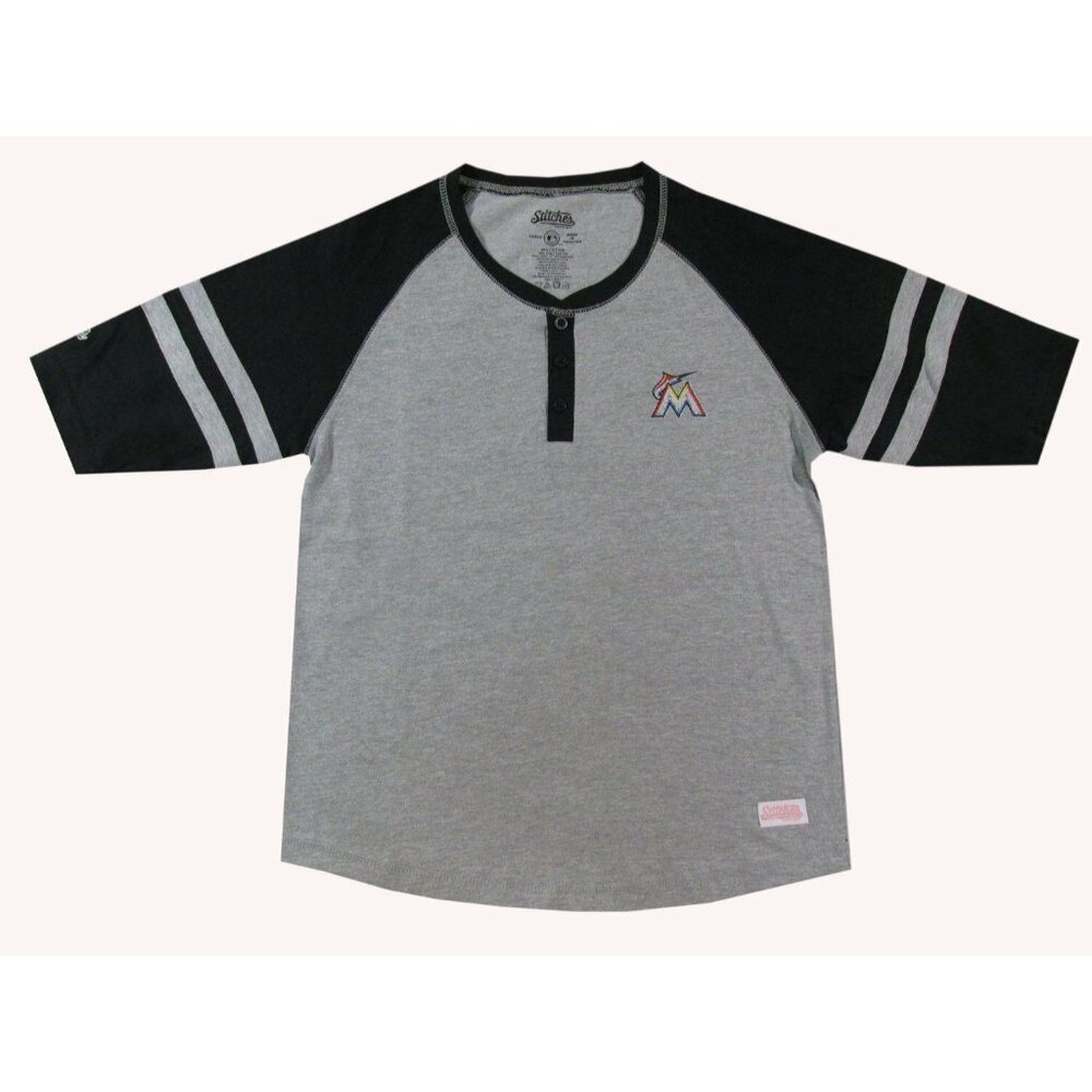 Stitches Youth Miami Marlins Official MLB Baseball Henley Shirt Size Medium